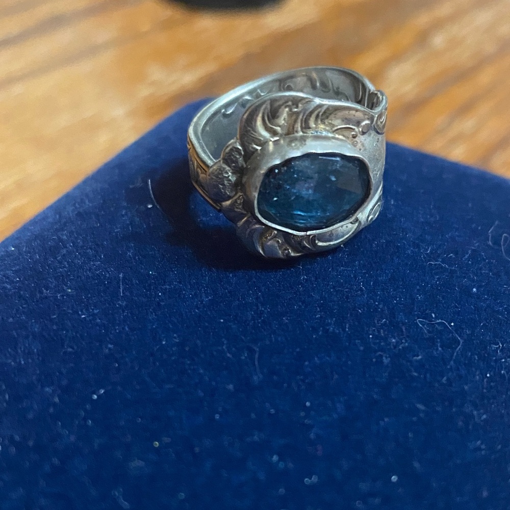 Vintage Silver Spoon Ring with Kyanite Stone